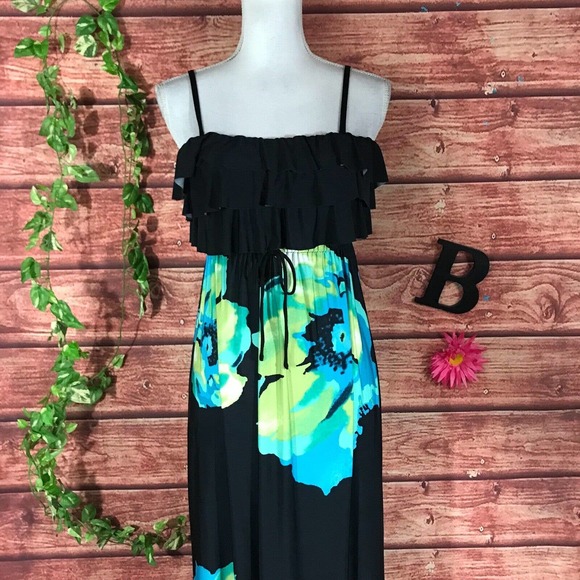 Style & Co. Dresses & Skirts - Floral Black and Blue Maxi Dress